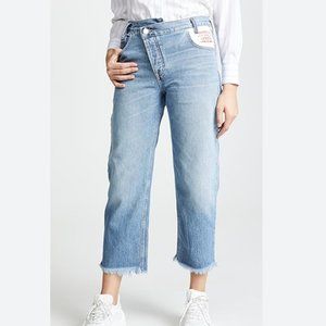 MONSE Asymmetric Lamb leather Patched Jeans NWT